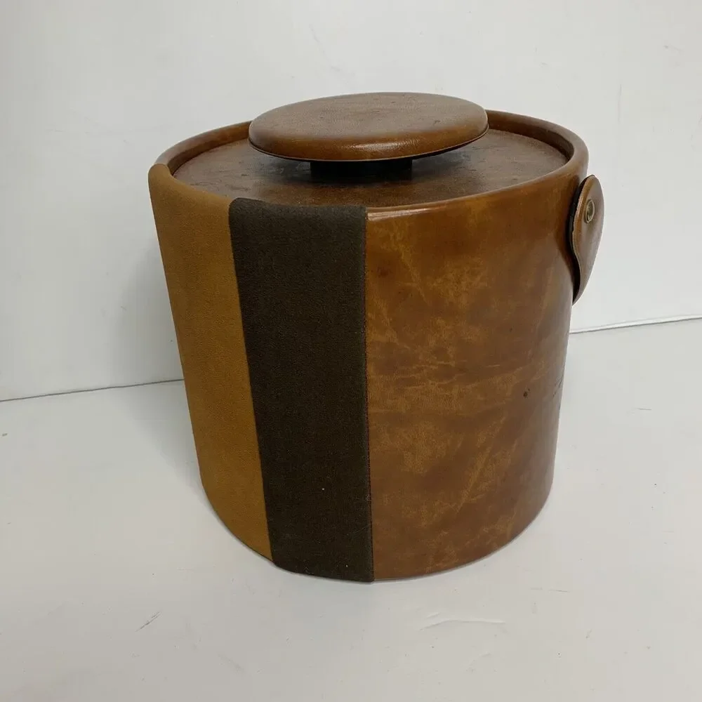 Vintage Elmar Mfg. LA USA Brown Faux Leather Ice Bucket